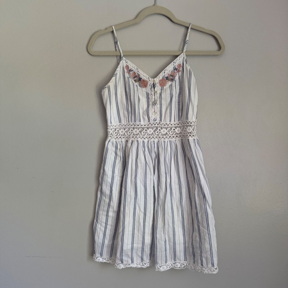 Abercrombie & Fitch Dresses & Skirts - Y2K Abercrombie & Fitch Blue White Striped Embroidered Lace Mini Sun Dress Small